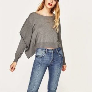 Zara Knit Gray Dolman Long Sleeve Boatneck Top Women’s Size Small